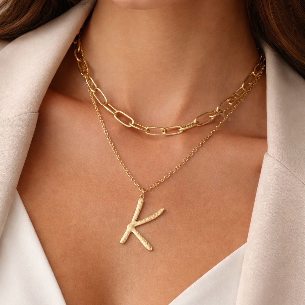4/$20 - Melrose and Market Gold Tone “K” Double Strand Necklace NWT (BR1212/2)